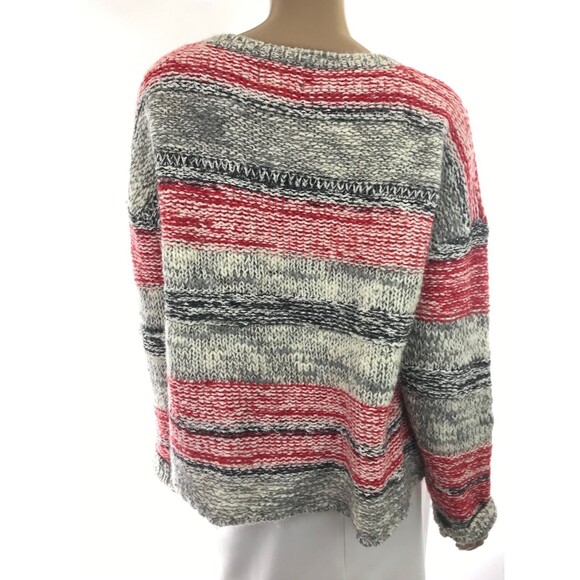 Cynthia Rowley Sz XL Gray/Red Stripes Pullover Sweater Long Sleeve Cotton Blend - Picture 4 of 5